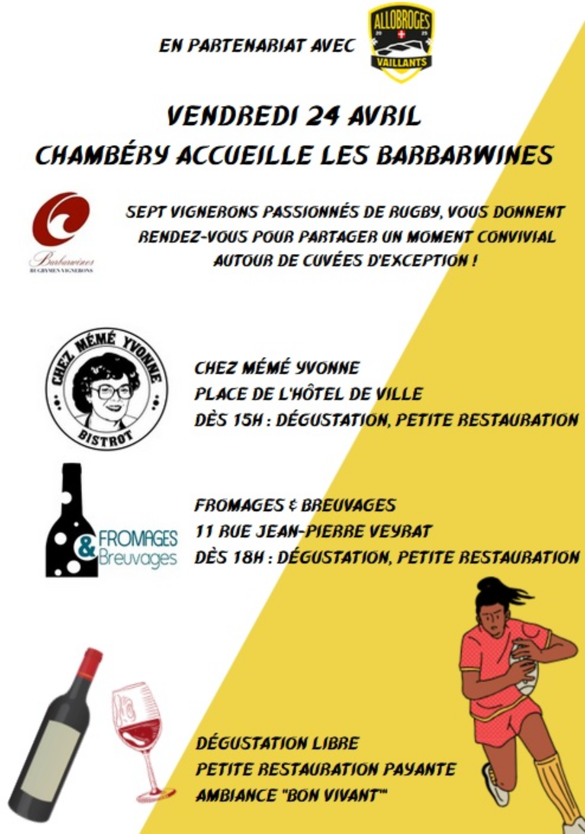Affiche de la dégustation de vin du 24 avril chez Mémé Yvonne